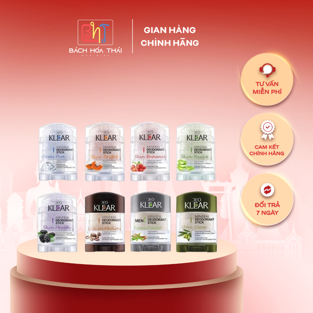 Lăn khử mùi đá khoáng Deo KLEAR - giúp dưỡng da khử mùi hôi hiệu quả - Thái Lan