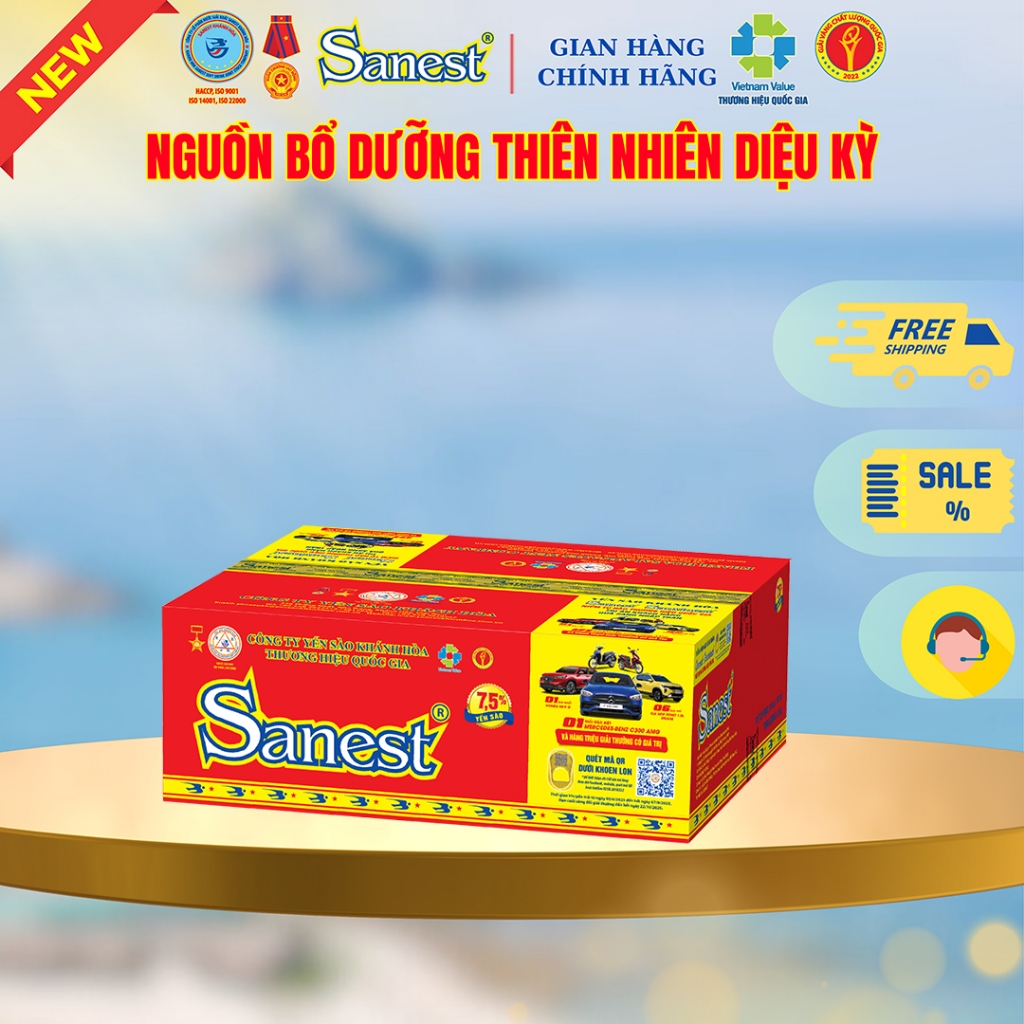 Nước Yến sào Khánh Hòa Sanest có đường 7,5% _Thùng 30 lon