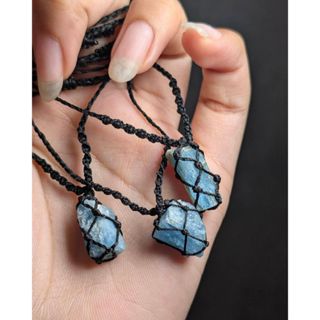  Vòng cổ vòng tay đan macrame đá thô Aquamarine dây chuyền đá phong thuỷ hỗ trợ sự tự tin giao tiếp luân xa 5 