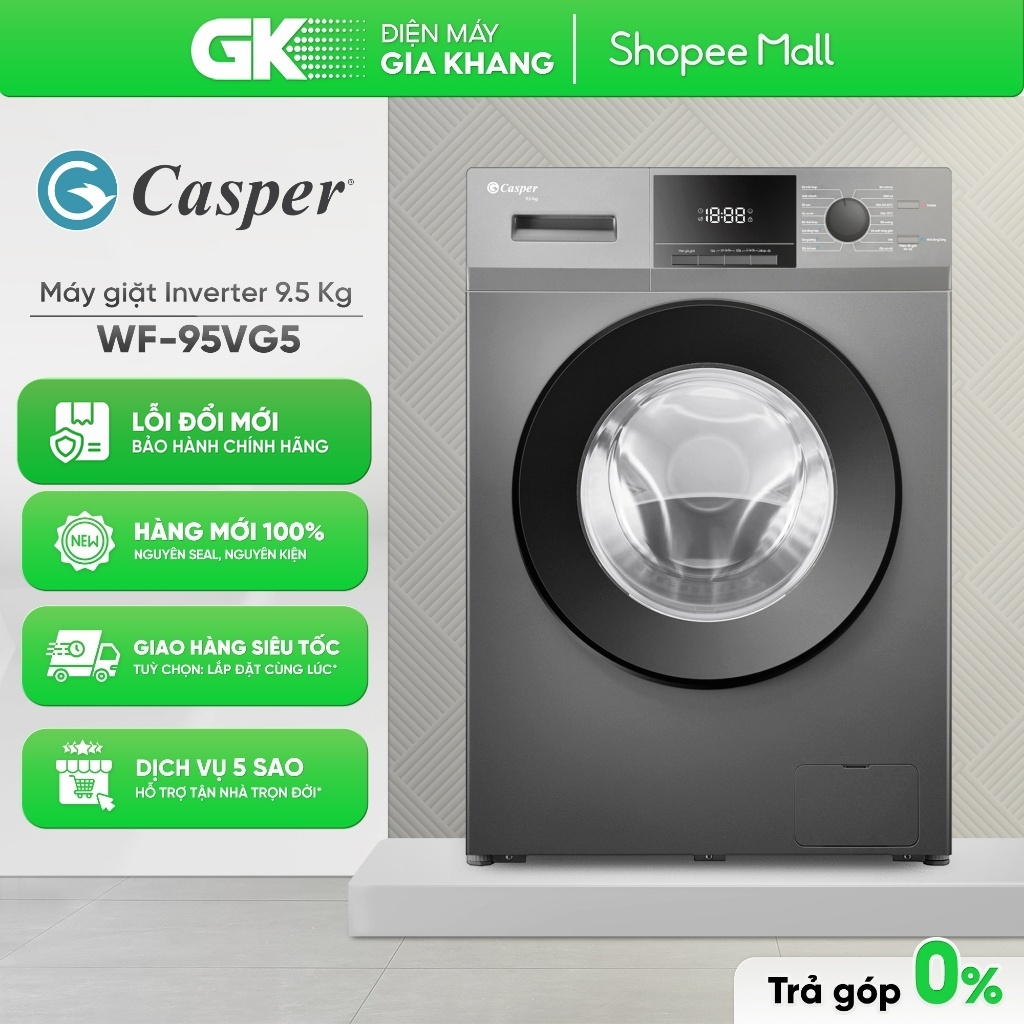 WF-95VG5 (9.5 Kg) | WF-105VG5 (10.5 Kg) | WF-D8VWR1 - Máy Giặt Lồng Ngang Casper Inverter [Toàn Quốc