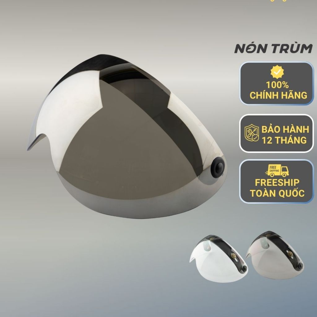 Kính bubble bo ngắn Royal gắn mũ bảo hiểm có 3 nút khuy trên mũ