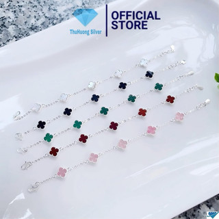  Lắc tay nữ THJ - Lắc tay cỏ 4 lá 5 đá nhí nhỏ xinh đủ màu  chuẩn bạc ta- THU HUONG SILVER 