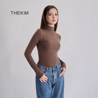 THEKIM Áo thun giữ nhiệt cổ 3 phân dài tay , chất thun tăm len cotton lót lông nhẹ , áo giữ nhiệt tay dài trơn nữ T219