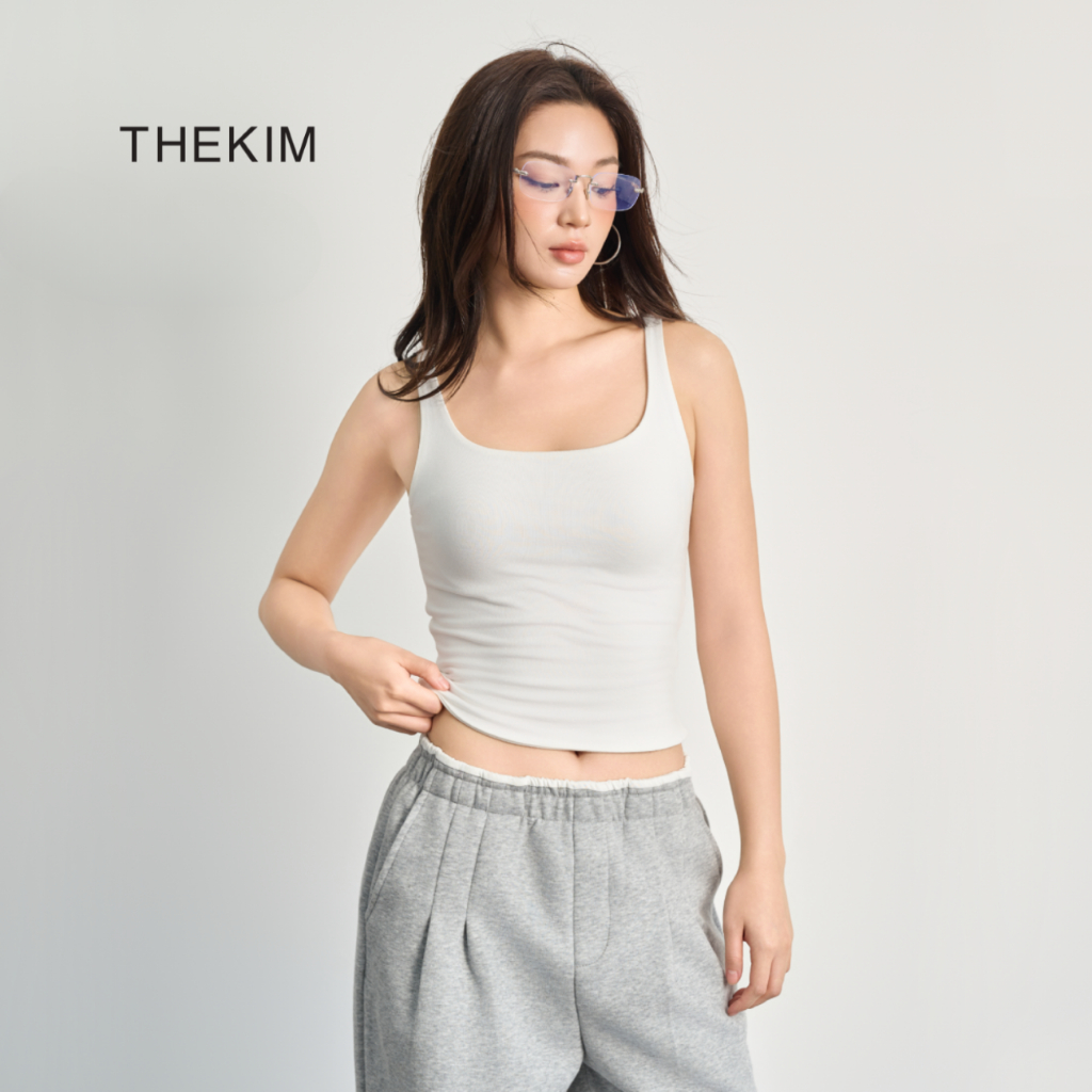 THEKIM  Áo croptop 2 dây bản to cổ U , áo thun croptop hai lớp vải  A108