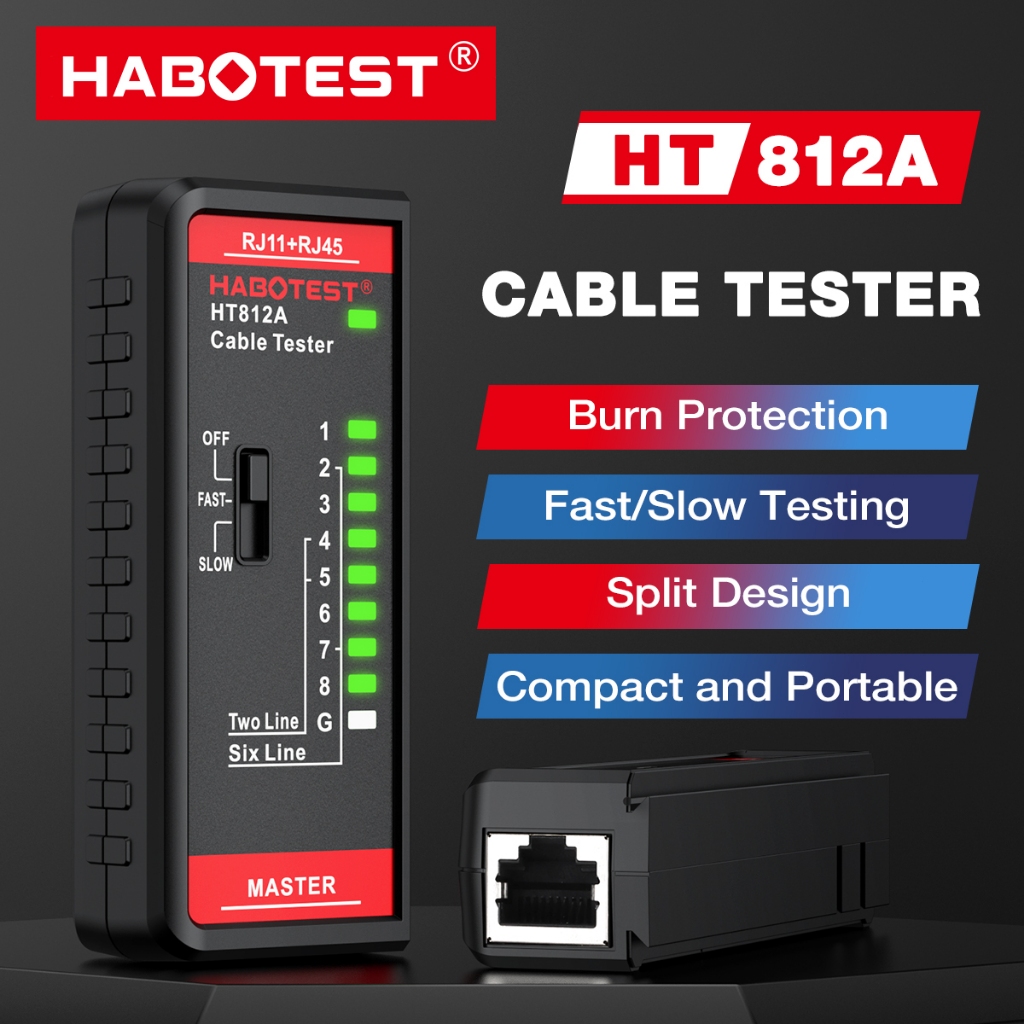 HABOTEST HT812A Kiểm tra cáp mạng 8P/6P/4P/2P Cáp LAN Tester Công cụ theo dõi đường dây điện thoại c