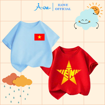 Áo thun cờ đỏ sao vàng Việt Nam cho bé trai, bé gái Hiệu AORE, Áo cộc Việt Nam cho bé chất cotton thoải mái từ 8-32kg