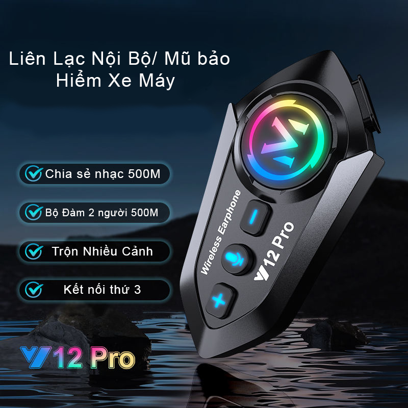 [S] Y12 Pro Tai nghe Y12 PRO Liên Lạc Nội Bộ Mũ bảo Hiểm Xe Máy Chia sẻ nhạc 500M Bộ đàm 2 người