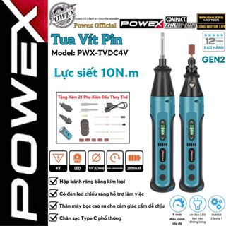 Máy siết vít 4V Powex PWX-TVDC4V tô vít điện 2 chiều tích hợp mài khuôn khoan siết vít có chỉnh tốc độ tặng kèm phụ kiện