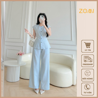 Set Quần Áo Nữ Ống Rộng Linen Bột Mặc Hè, Phong Cách Tối Giản Hàn Quốc, Form Dài Dáng Đẹp, Chất Xịn ZOMI Z052