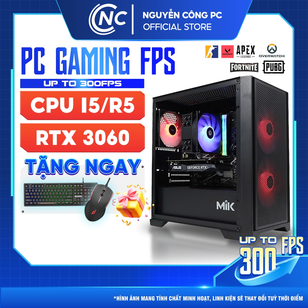 Bộ máy tính bàn PC FPS 300 mới nhất Core i5 13400f / AMD Ryzen 5 8400F + RTX 5060 ram 16GB chiến gam