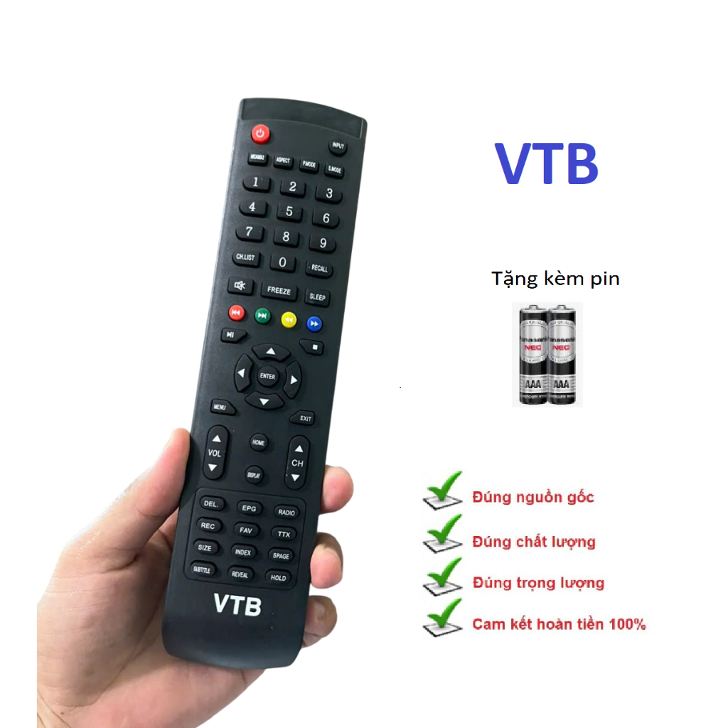 Điều khiển tivi VTB hàng chính hãng theo tv, Remote TV vtb tặng kèm pin 