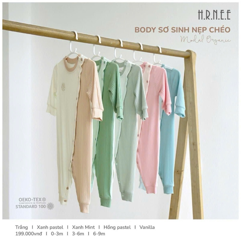 Body Hrnee sơ sinh nẹp chéo vải mềm mát cho bé từ sơ sinh đến 9th