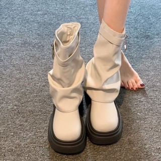  Boot nữ phong cách Hàn Quốc chất da PU cao cấp QCCC fullbox đế cao su chống trượt thiết kế khóa trang trí cá tính 