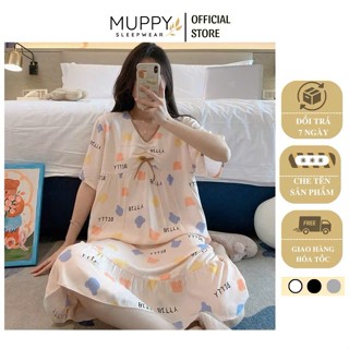 V26 Đầm Ngủ Váy Mặc Nhà MUPPY Chất LANH LỤA (tole) Mát Thiết Kể Cổ Vyoong Tay Loe Nhiều Màu Bầu Bì Chon Chen Vô Tư