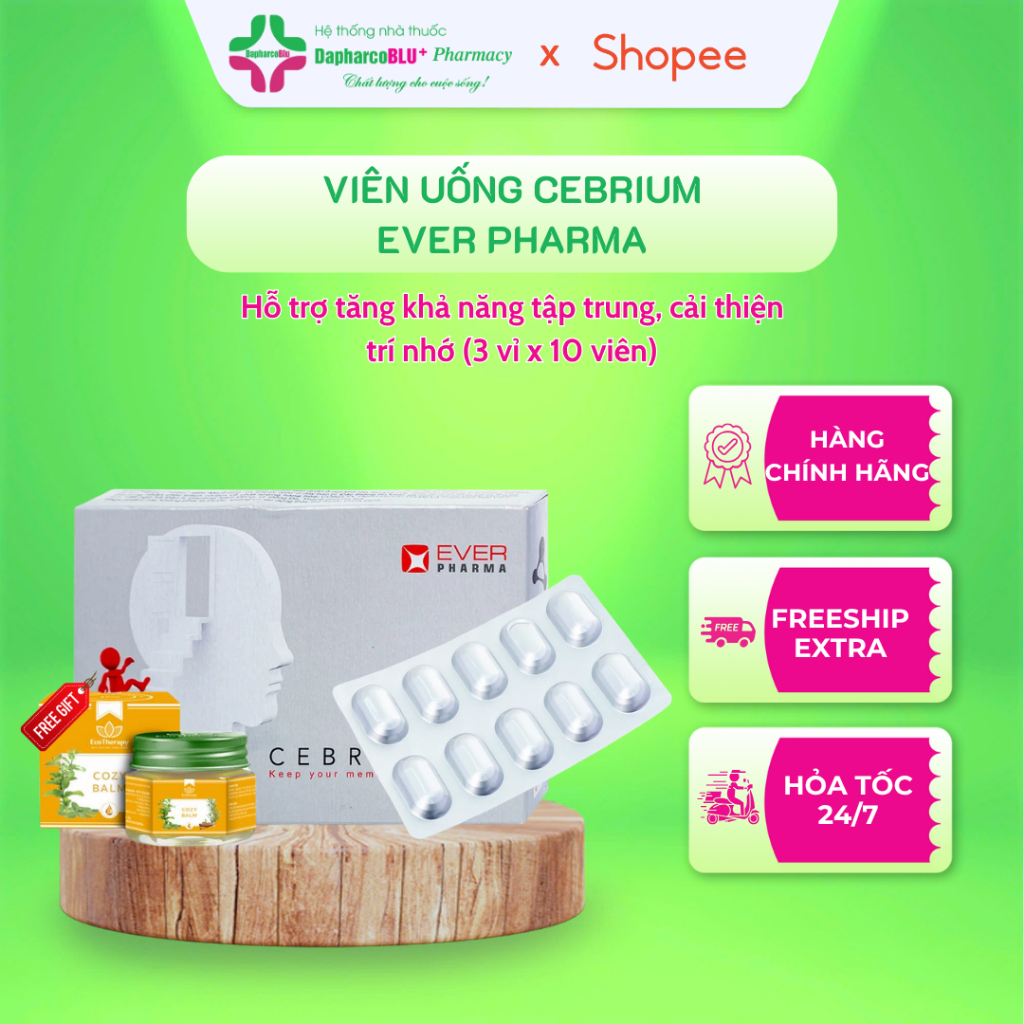 Viên uống bổ não Cebrium Ever Pharma (3 vỉ x 10 viên)