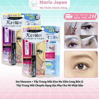  Set Mascara + Tẩy Trang Mắt Kiss Me Siêu Cong Bền Lì Tẩy Trang Mắt Chuyên Dụng Dịu Nhẹ Cho Mi Nhật Bản 