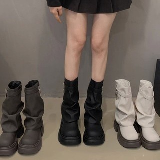 Boot nữ cổ cao thời trang Hàn Quốc, da PU cao cấp QCCC fullbox, đế độn chống trượt, khóa trang trí cá tính