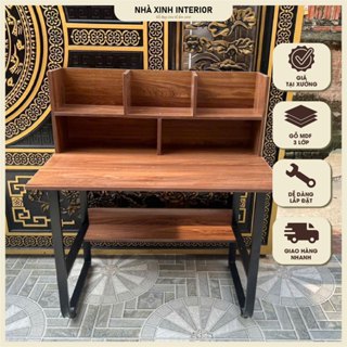 Bàn học kèm giá sách Nhà Xinh Interior , chân sắt chữ U sơn tĩnh điện, mặt gỗ MDF phủ Melamine chống thấm chống xước