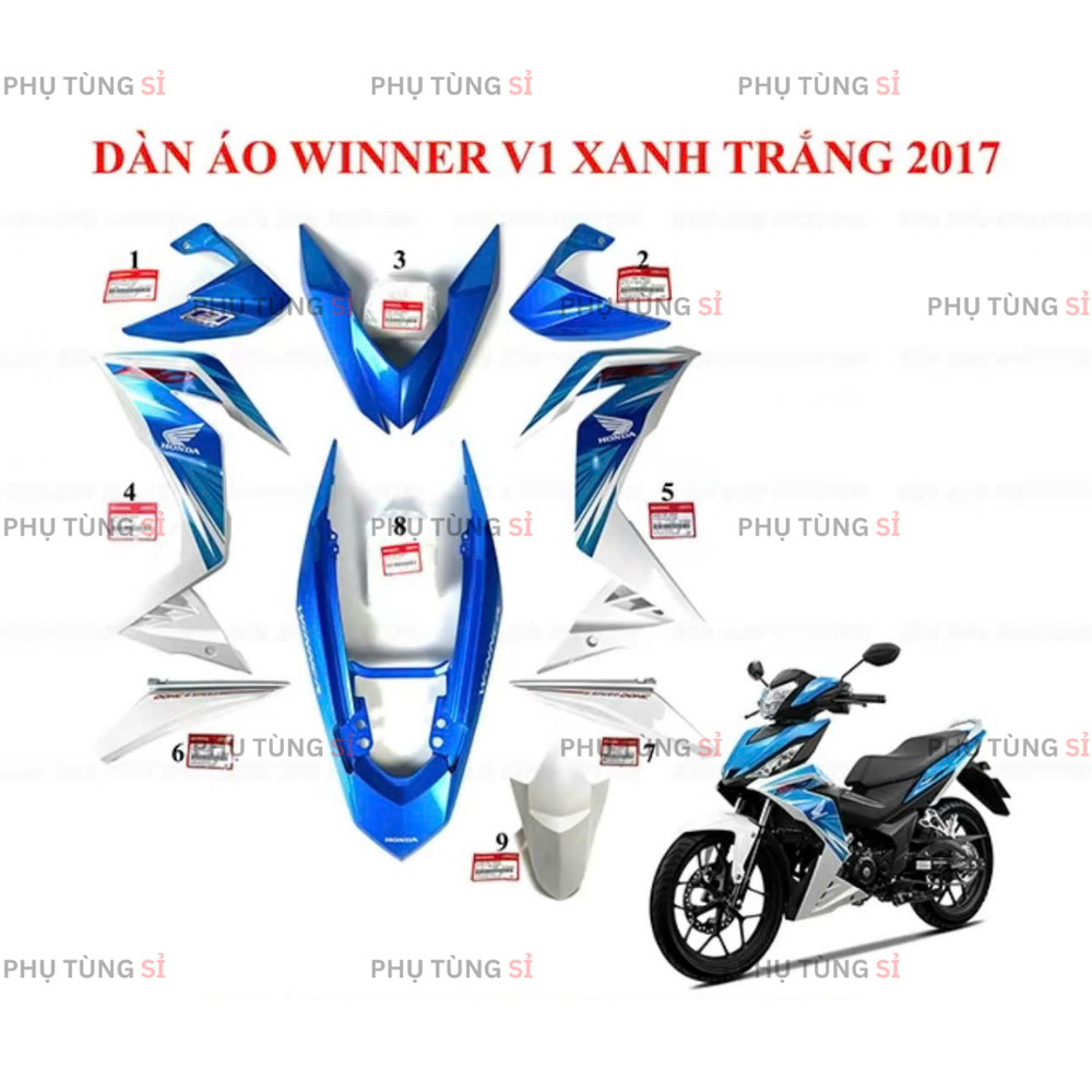 DÀN ÁO WINNER V1 XANH TRẮNG 2016 ZIN HÃNG HONDA