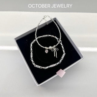  Lắc đôi OCTOBER JEWELRY chất liệu bạc không han gỉ thiết kế đơn giản tim nơ hồng VĐ1402 