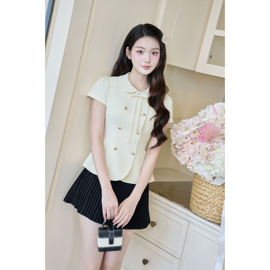 ZAMYSHOP - Áo thiết kế cổ sen hai hàng cúc, áo đi làm, áo xinh đi chơi, áo kiểu xinh SP036434