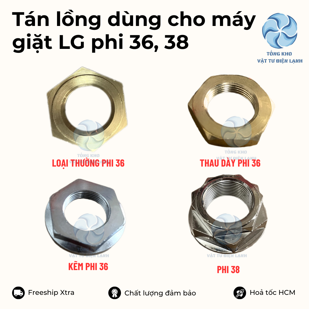 Ốc đầu khẩu tán lồng dùng cho máy giặt LG phi 36 và phi 38 - Tán lồng máy giặt LG phi 36, 38 - Đường