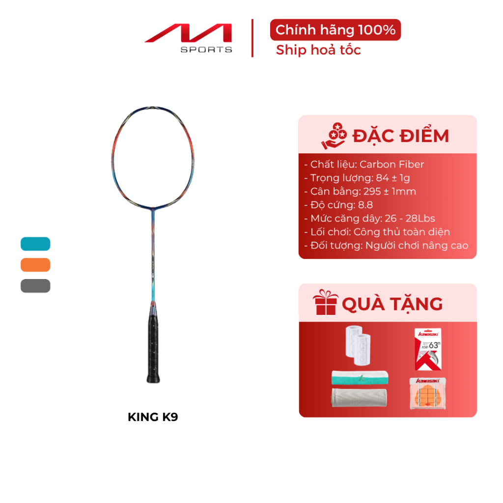 (Mua 1 Tặng 9 Combo Quà Hot) Vợt Cầu Lông Kawasaki KING K9 Chính Hãng – 4U Nhẹ, Khung Carbon Cao Cấp