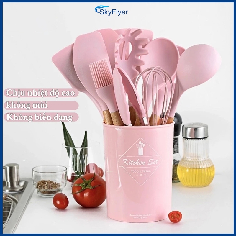 Bộ dụng cụ nhà bếp 12 món cao cấp silicon chịu nhiệt tốt dụng cụ nấu ăn làm bánh chống dính dễ dàng 