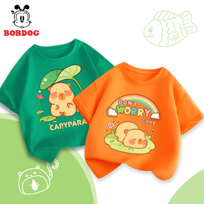 Áo thun cho bé trai BOBDOG áo cộc chất vải cotton co giãn in hình capybara cho bé mặc đi chơi đi học