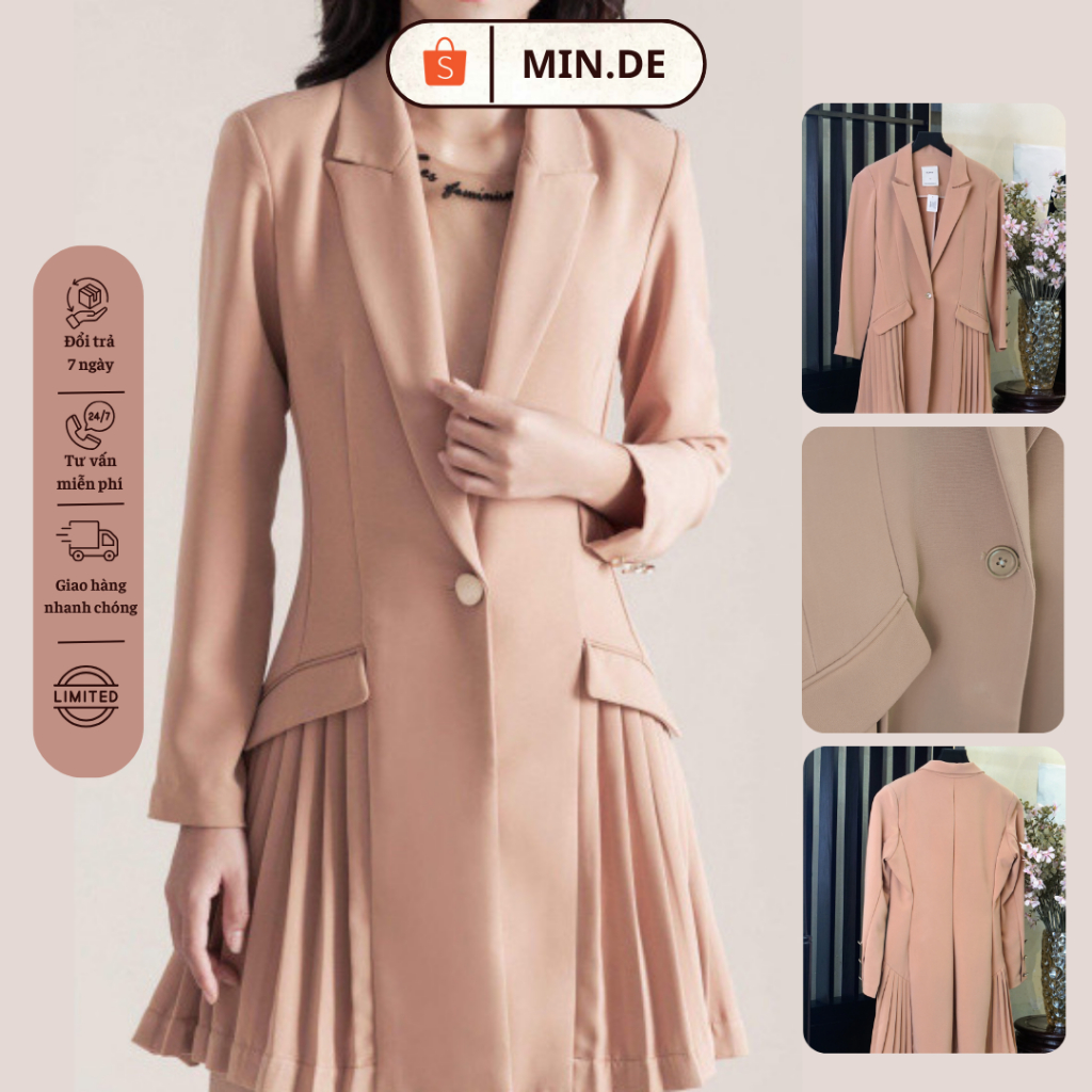 THANH LÝ - Đầm ELPIS CLOTHING 2hand cổ vest tay dài màu kem - Size S - Hàng hiệu đi tiệc ELPIS-148