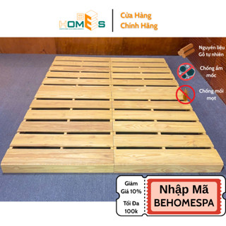 Giường pallet gỗ thông Behomes cao 10-20cm đã xử lí ẩm mốc mối mọi [Gỗ mới - Hàng Sơn PU - Hở Nan 2-3cm - Chân Hộp Kín]