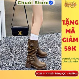 (BẢN XỊN CHUẨN QC) Giày boot nữ LOẠI 1 cổ cao gót vuông phối khoá phong cách âu mỹ đế dày style năng động cá tính
