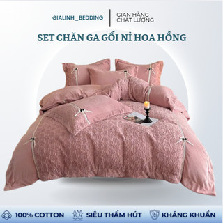  Set chăn ga gối nỉ hoa hồng mềm mịn ấm áp - Set 4 món gồm 2 vỏ gối 1 ga trải giường 1 vỏ chăn 