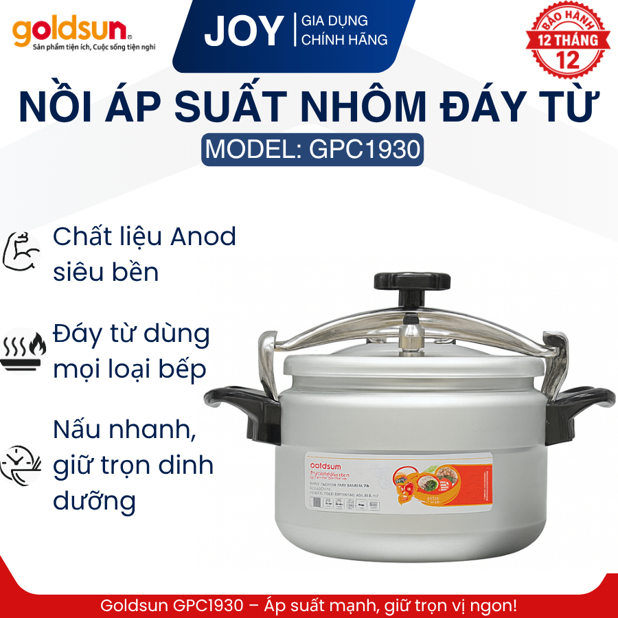 Nồi Áp Suất GOLDSUN GPC1930 Nhôm Anod Cao Cấp đáy từ – Hầm Xương, Nấu Cháo Cực Nhanh