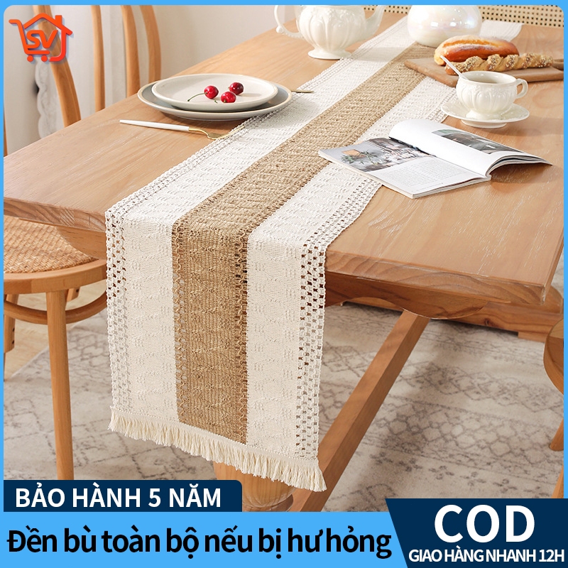 Khăn Trải Bàn Vải cotton Lanh Dệt Màu Trơn Chống Bụi Phối Tua Rua Trang Trí Nhà Hàng / Nội Thất