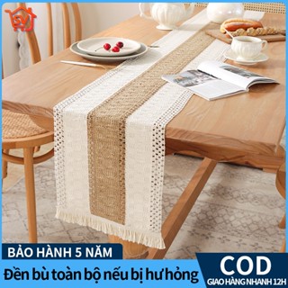 Khăn Trải Bàn Vải cotton Lanh Dệt Màu Trơn Chống Bụi Phối Tua Rua Trang Trí Nhà Hàng / Nội Thất