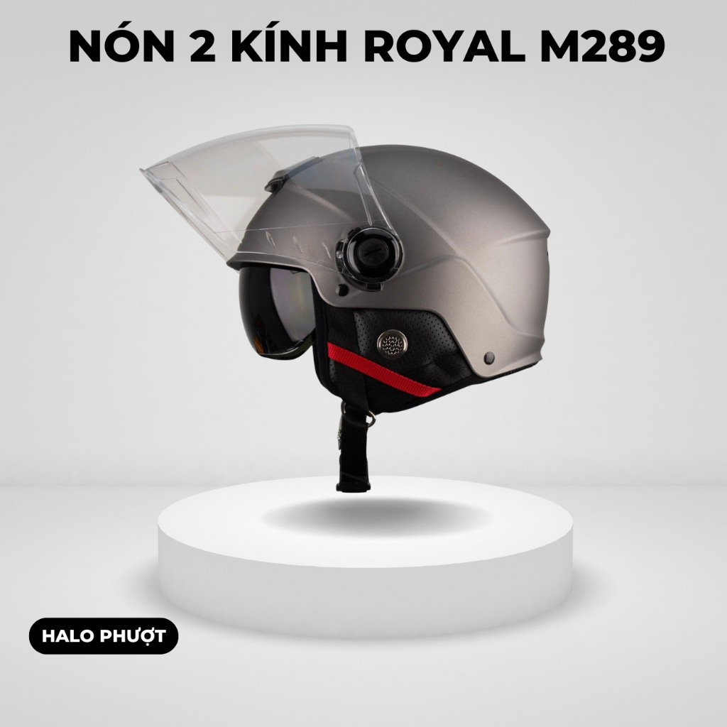Nón Nửa Đầu 2 Kính Royal M289 Xám Titan Nhám