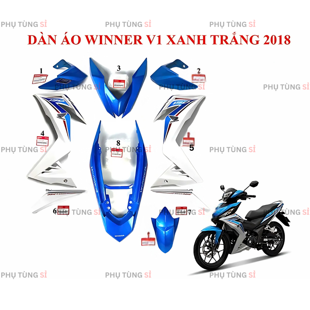 DÀN ÁO WINNER V1 XANH TRẮNG 2018 ZIN HÃNG HONDA