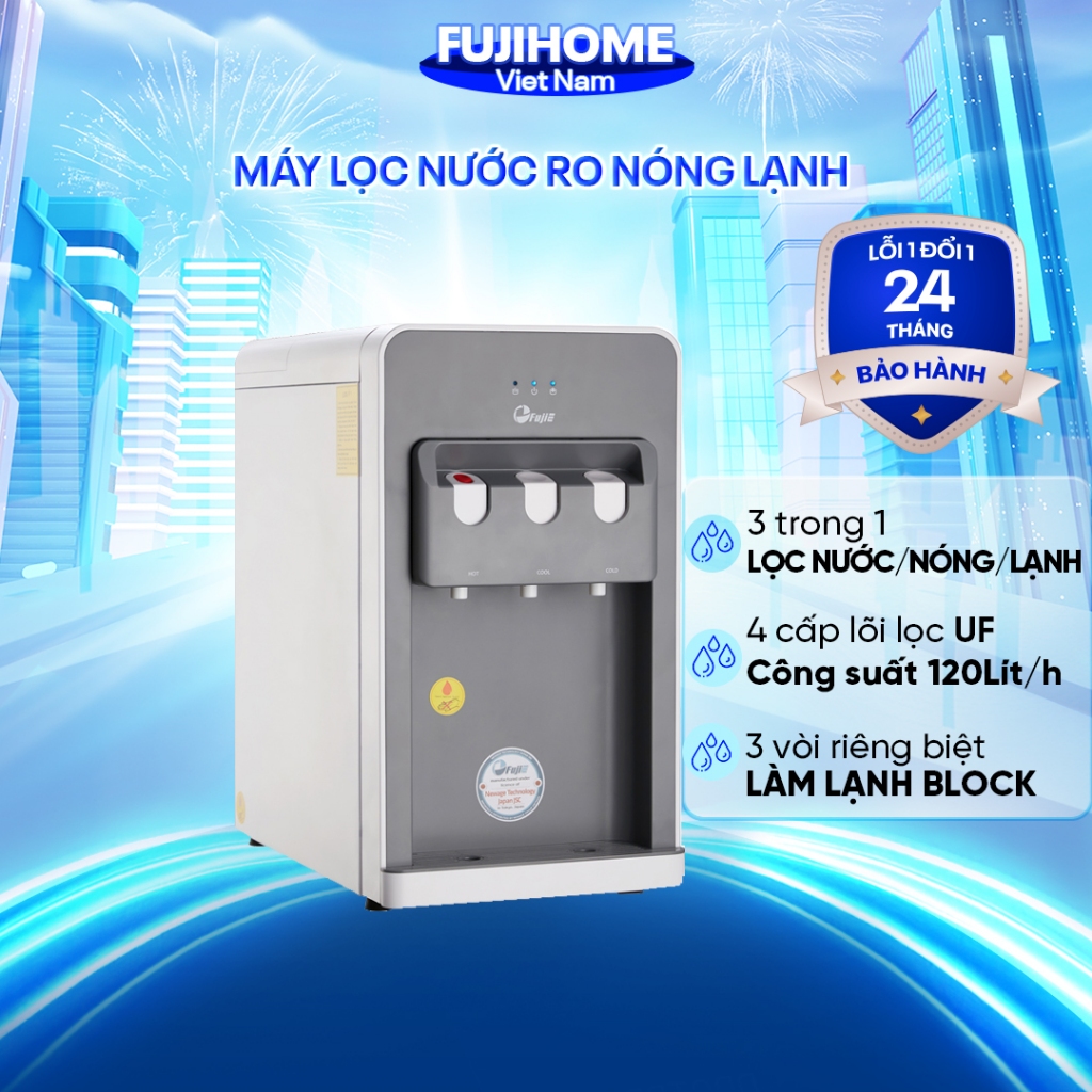  Máy lọc nước nóng lạnh để bàn FujiE WDP508C nhập khẩu bình lọc nước 4 cấp lọc mini gia đình uống trực tiếp an toàn 