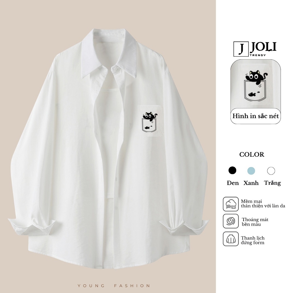 Áo Sơ Mi Đũi Xước Nữ Dài Tay Unisex Mã SM Basic Có Túi Ngực By JOLI, Kiểu Dáng Hàn Quốc, Form Rộng J Joli Trendy | BigBuy360 - bigbuy360.vn