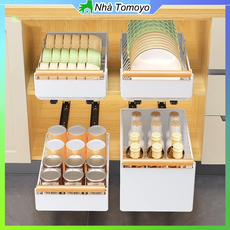 Gslife Kệ Để Đồ Tủ Bếp Đa Năng, Kệ Bát Đĩa Có Ray Trượt,Sơn Tĩnh Điện