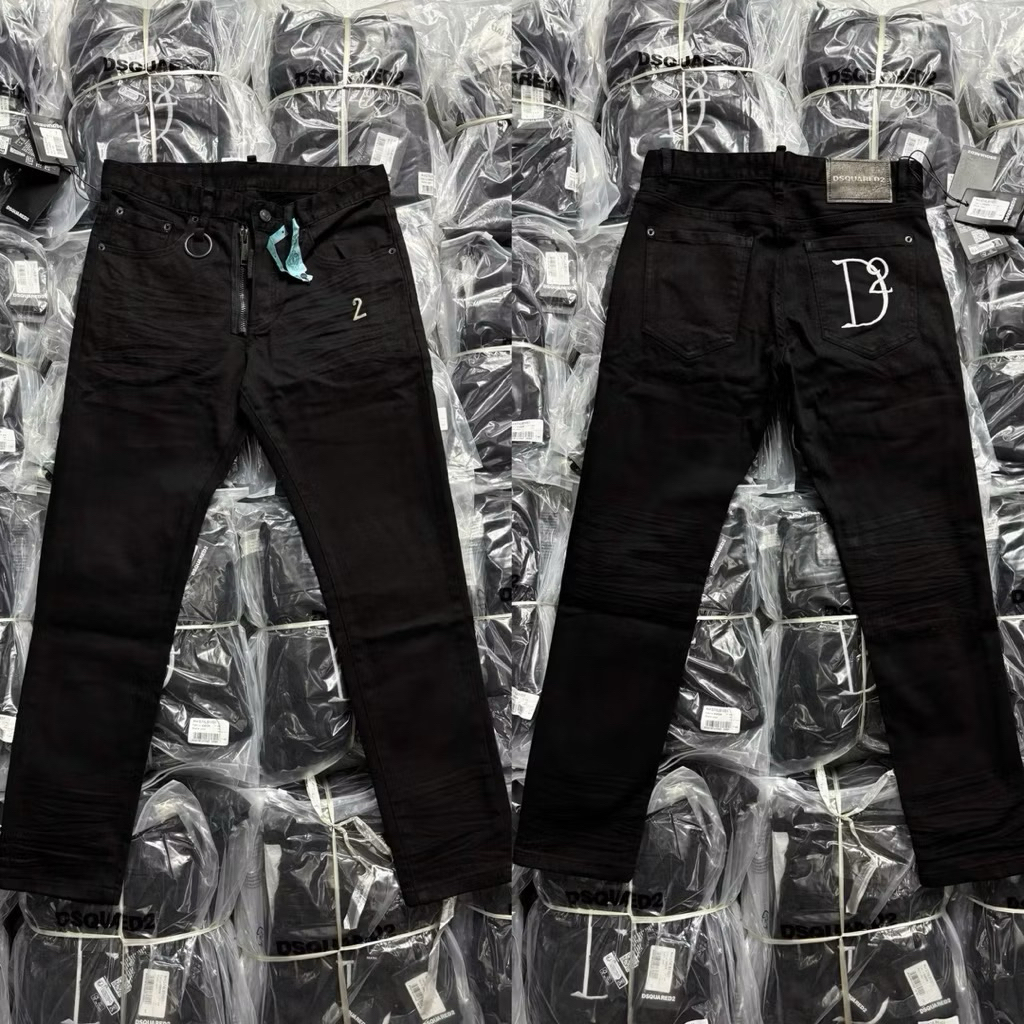  Quần Jean Đen Trơn DSQ Tang Sắt Túi Sau Thêu Logo D2 Siêu Đẹp Nét Khoá Lệch Đính Kèm Tang QR Xanh 