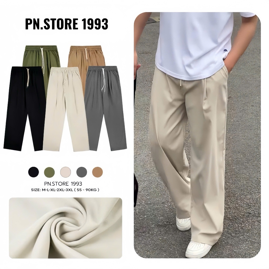 Quần Vải Ống Rộng Kaki Dù PN Store 1993 Nam Nữ Phong Cách Hàn Quốc, Mềm Mát, Thoải Mái