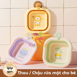 Thau chậu rửa mặt gấp gọn cho bé kiểu dáng hình vuông hoạ tiết động vật dung tích 3500ml chống rơi và chịu nhiệt độ cao