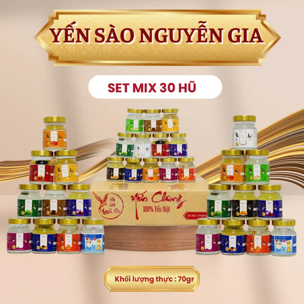   YẾN 50%   ComBo 30 HŨ Yến 50%  Yến chưng NGUYỄN GIA  Mix 7- 10 VỊ     hũ =70ml Yến Chưng Không Hộp 