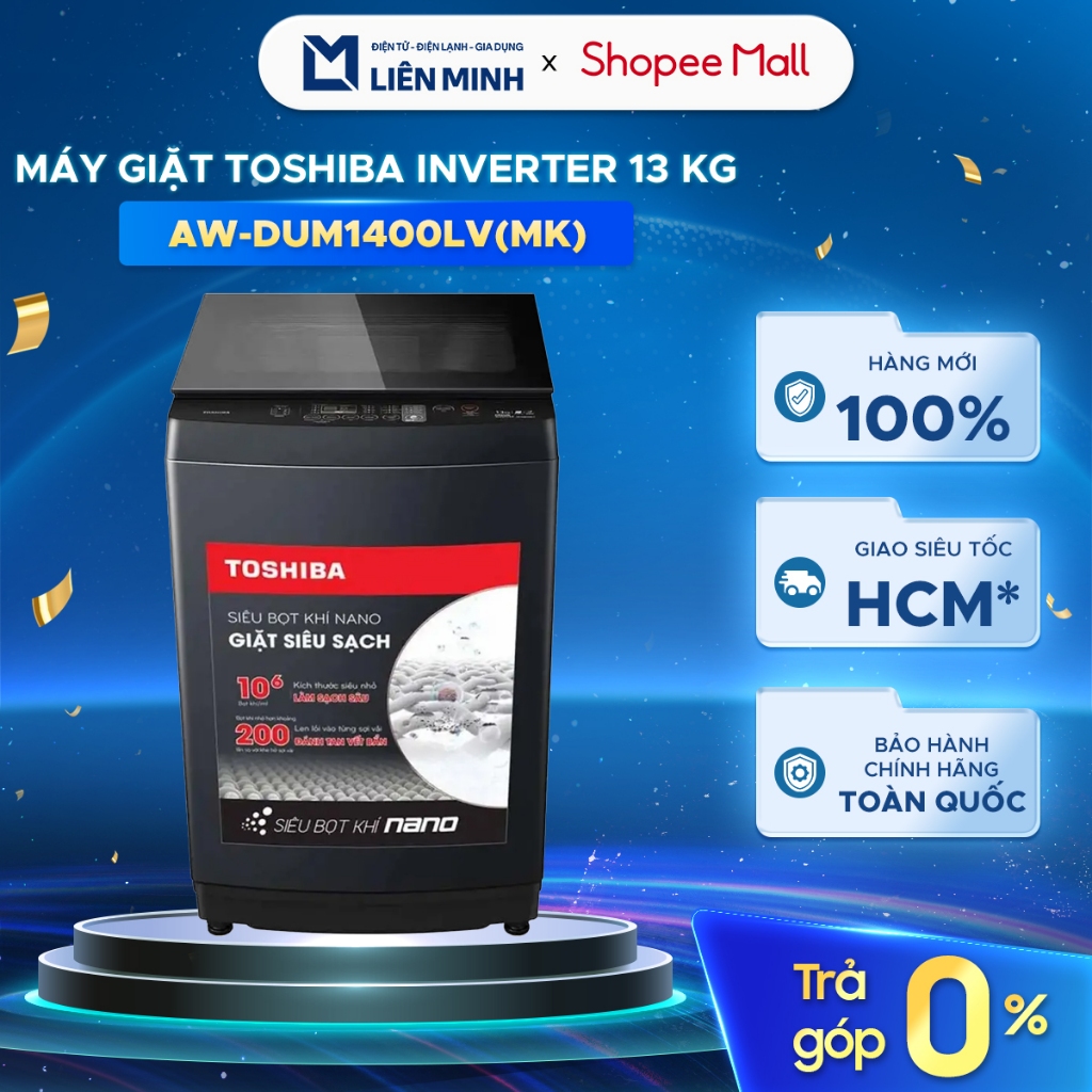 AW-DUM1400LV(MK) - Máy Giặt Lồng Đứng TOSHIBA Inverter 13Kg - Cửa Trên  [Giao Toàn Quốc]