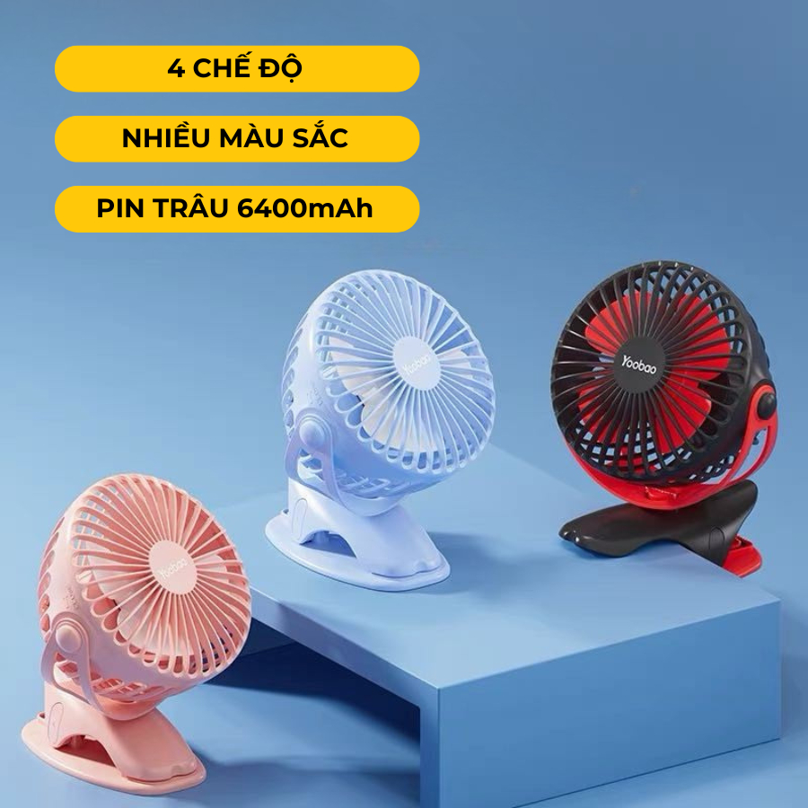 [HỎA TỐC] Quạt Kẹp Bàn Mini  Yoobao Quạt Tích Điện Sạc Pin Quạt Bàn Kẹp Ô Tô 3 Cấp Độ Xoay 720 độ