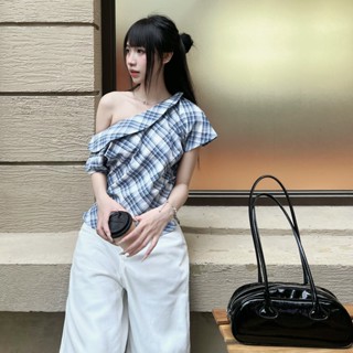 (PB.HAVANA) Áo kiểu ARLA trễ vai hoạ tiết sọc caro AO555