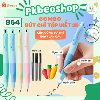 Bút chì tập viết cá heo 2B Pkbeoshop bút chì bấm cho bé ngòi 2mm chống gãy tẩy cà rốt kèm chuốt tiện lợi B64