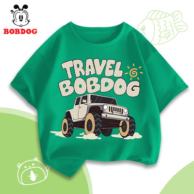 Áo thun bé trai BOBDOG áo cộc chất liệu cotton mỏng mát tay ngắn cổ tròn in hình oto cho bé